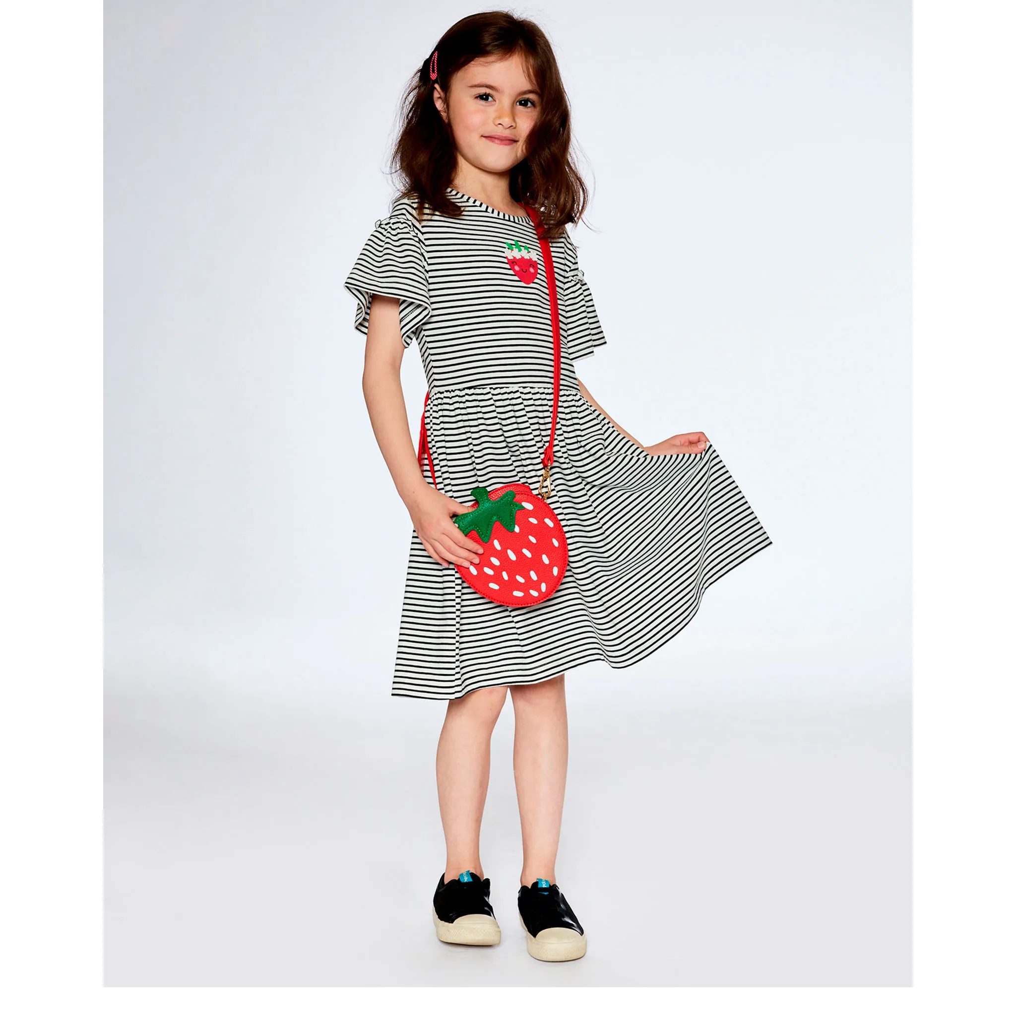 Deux par Deux Robe Rayée Fraise 7-10ans