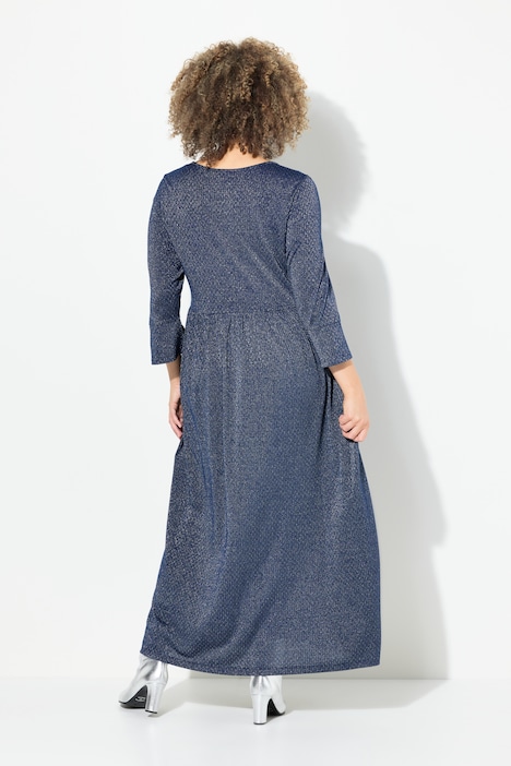 Jersey-Midikleid, Glitter, A-Linie, Rundhals, 3/4-Arm