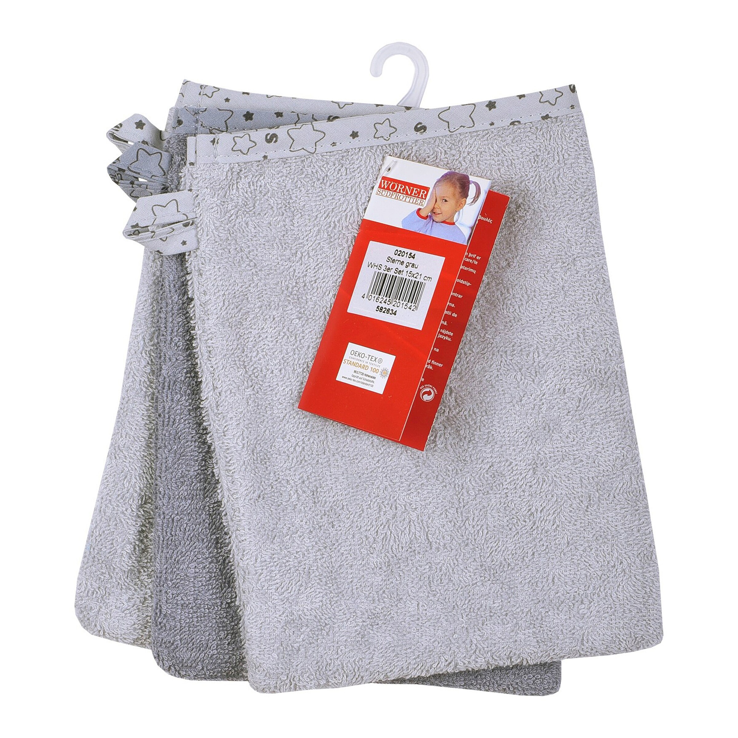 Wörner 3er-Pack Waschlappen 15x21 cm grau
