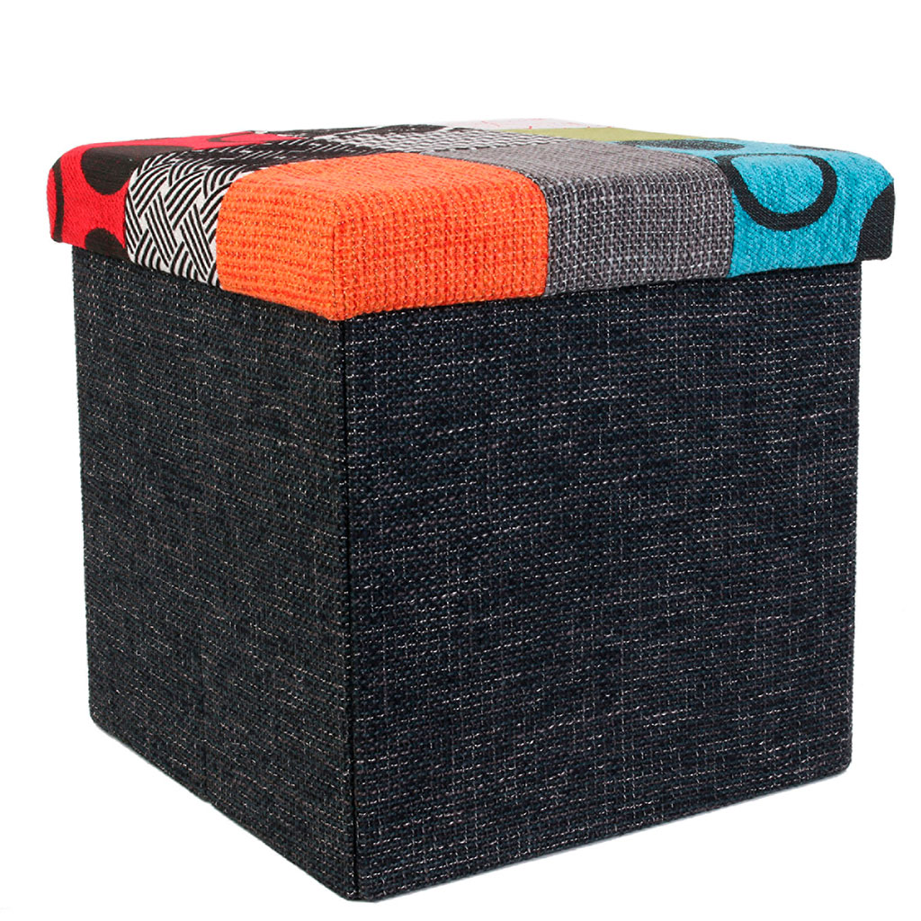 Pouf de rangement polyester patchwork 38x38cm