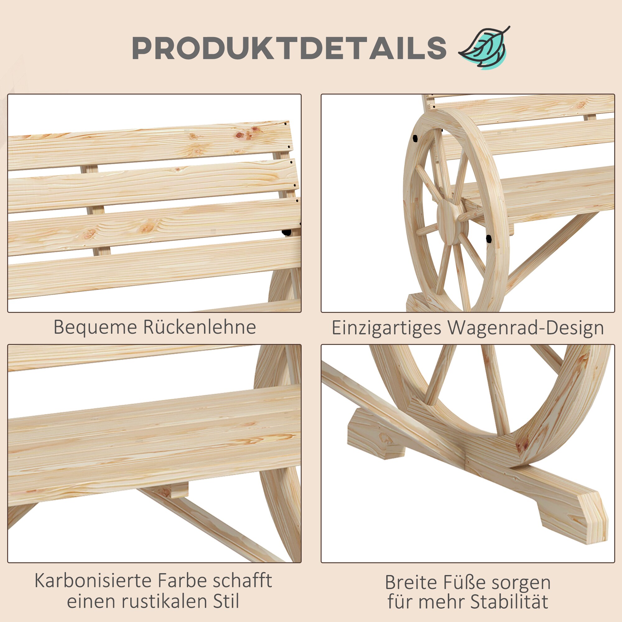 Outsunny Gartenbank mit Holzrahmen braun L105,5 x B56 x H79 cm