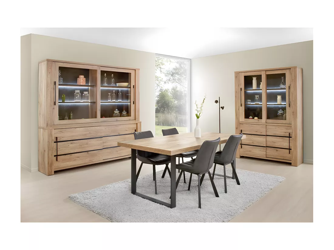 NILLA - Buffet-Vaisselier avec Eclairage Led Aspect Bois