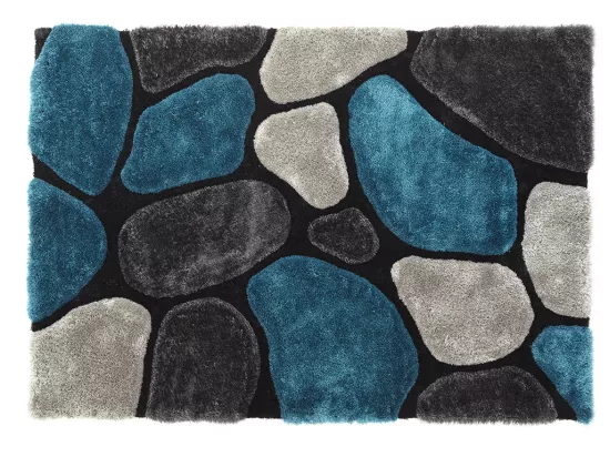 Tapis shaggy à poils longs - turquoise et gris - 120 x 170cm - PIETRA