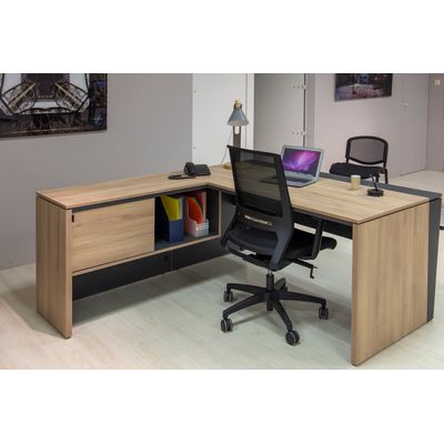 Retour pour bureau ARCADE avec rangement - L114 x H75 x P45 - chêne/anthracite