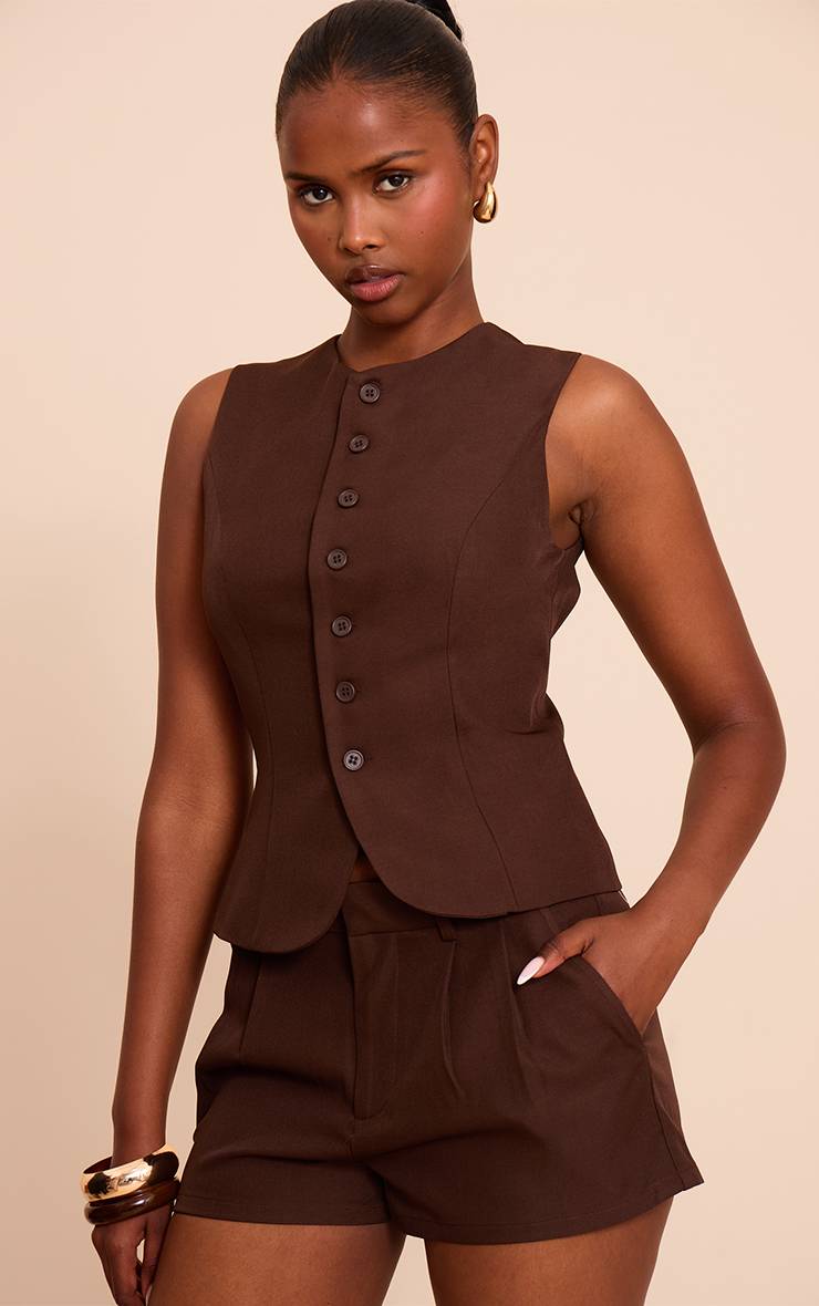 Chocolat Gilet Ajusté En Tissu Tissé