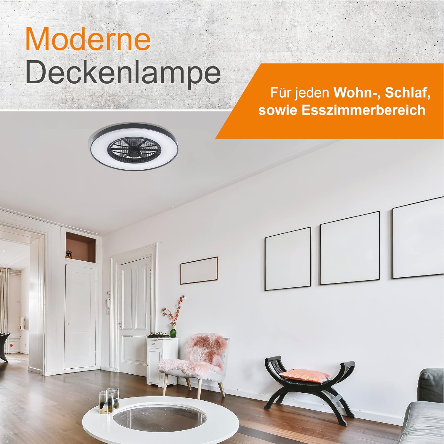 Proventa Deckenventilator mit beleuchtung, fernbedienung leise 60W-60cm, rotierende Luftverteilung, dimmbare LED Deckenleuchte mit Ventilator, neutralweißes Licht, Sommer & Wintermodus, fernbedienung
