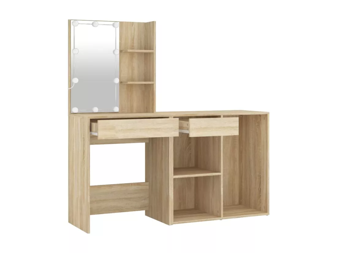 Coiffeuse à LED avec armoire Chêne sonoma Bois d'ingénierie