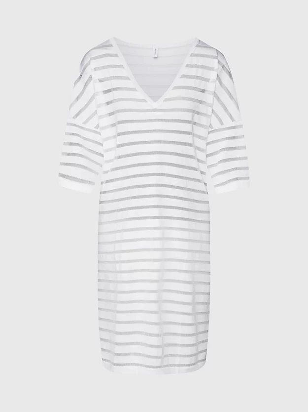 Caftan de praia listrado em malha transparente