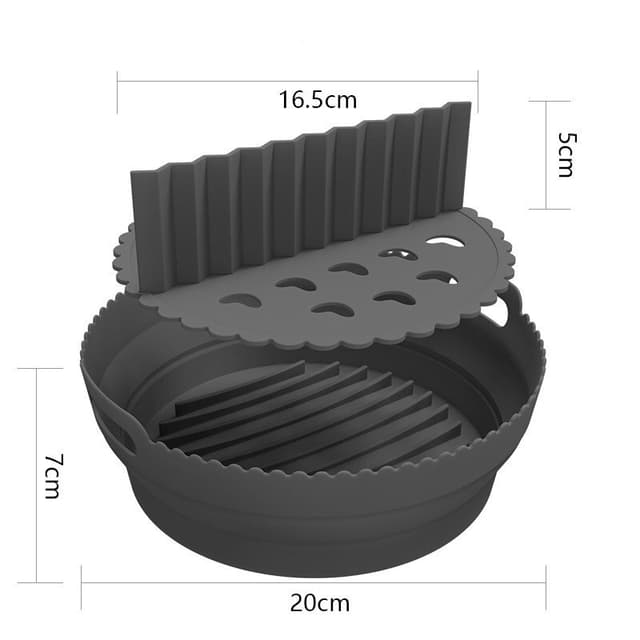 Sammenklappelig rund Air Fryer silikoneform med skillevæg Sort