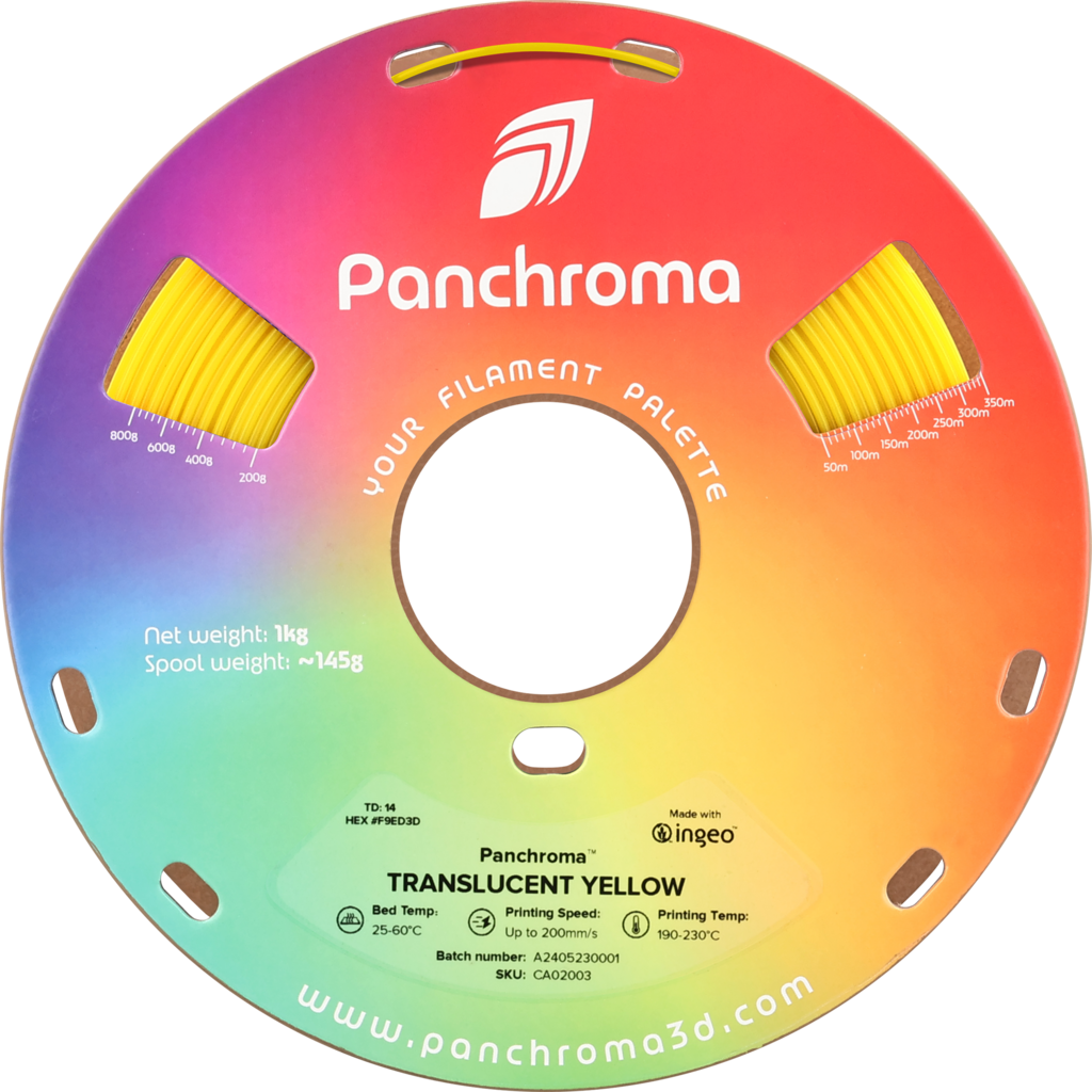 Polymaker  Panchroma™ PLA Translucent Yellow, 1,75 mm / 1000 g    Faszinierende Lichteffekte in Gelb