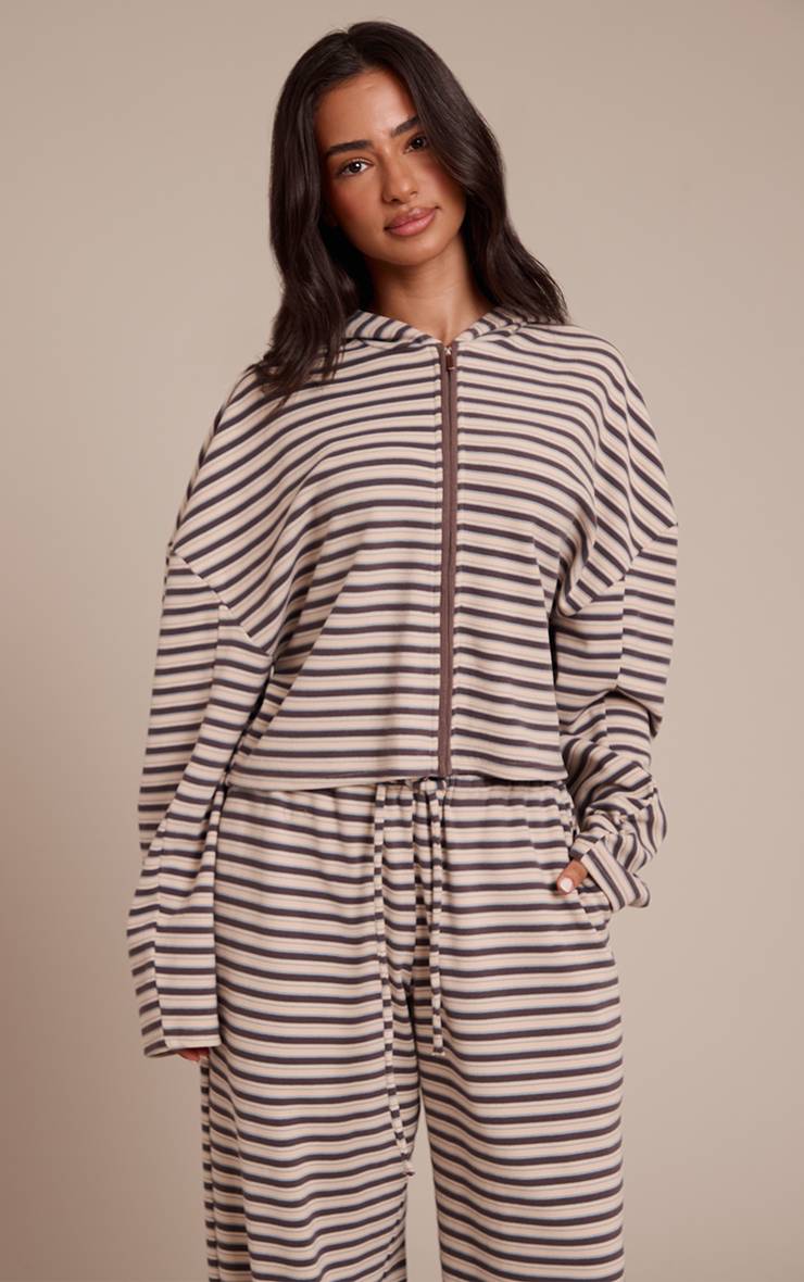 Marron Veste Zippée En Polaire Douce Rayée Petite Taille