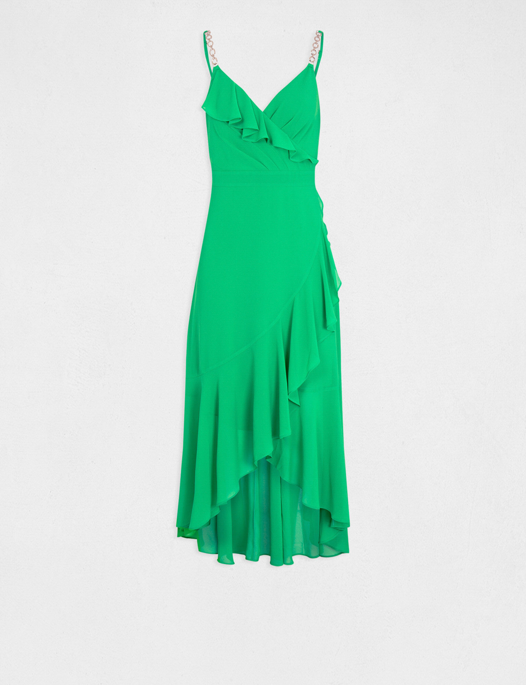 Robe longue évasée à volants vert femme - vert