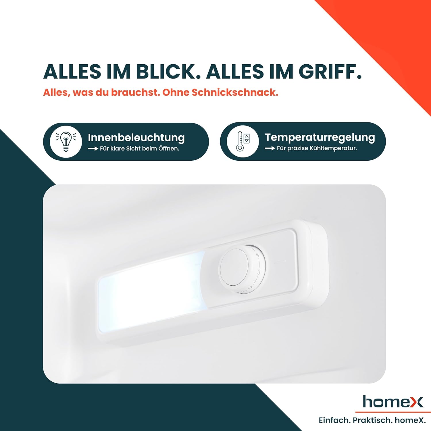 homeX Kühlschrank ohne Gefrierfach groß, freistehender Vollraumkühlschrank - 242 Liter, leiser Standkühlschrank, großer XXL Fridge, Getränkekühlschrank, 5 Ablagen, LED-Beleuchtung, 143 cm hoch, weiß