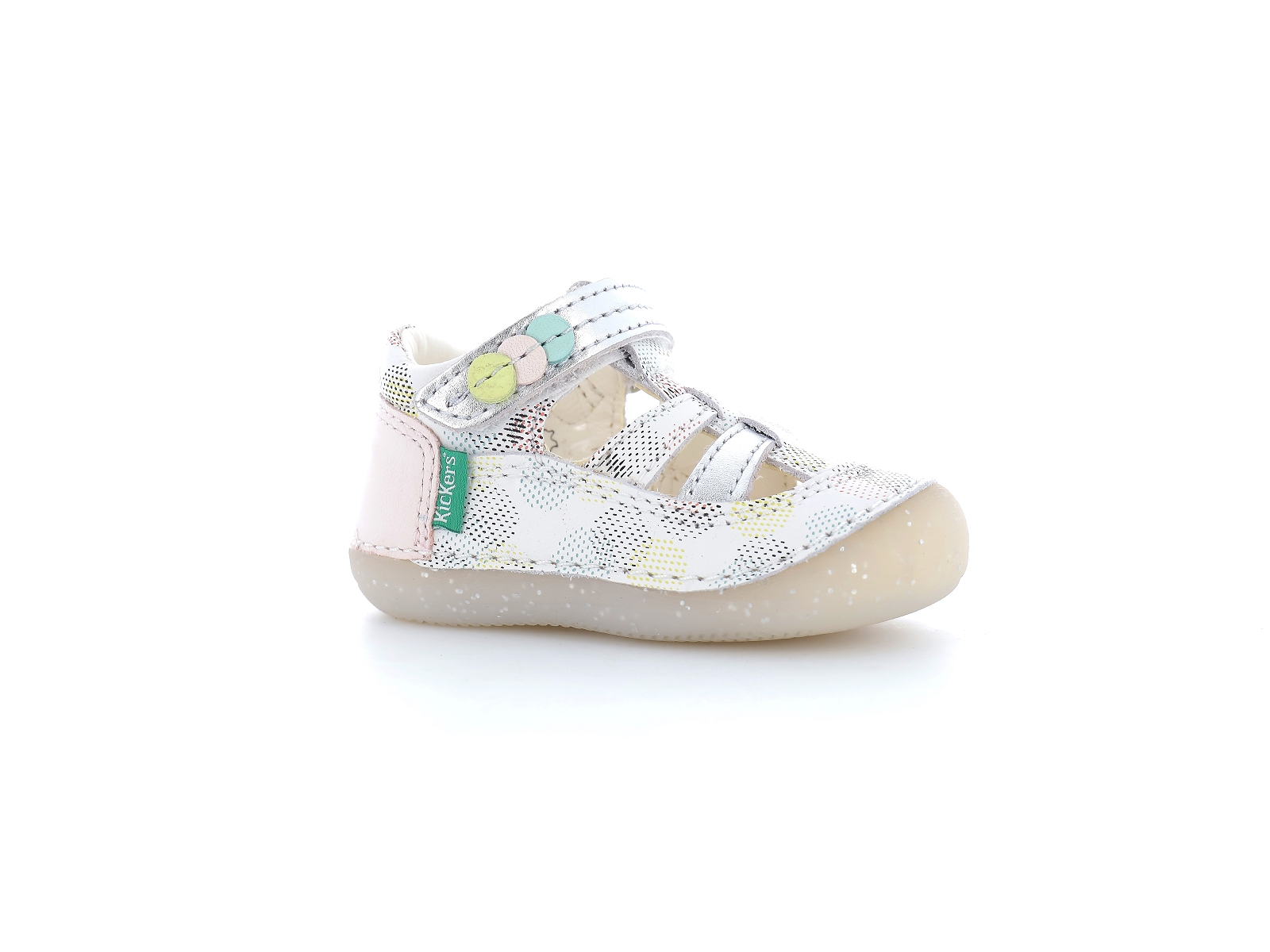 Kickers-SUSHY Cuir Blanc Rose
