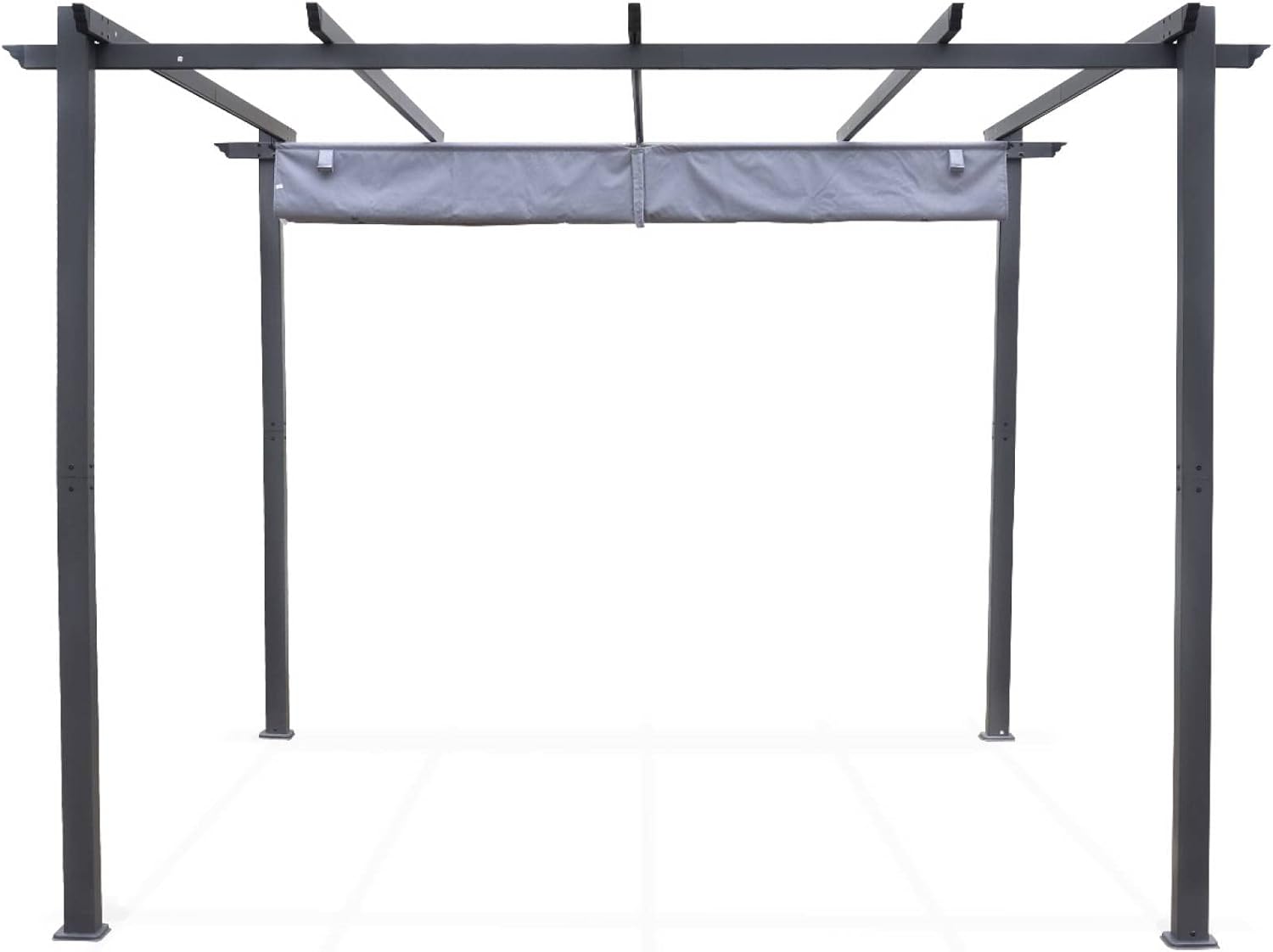 Alice's Garden - Pergola aus Aluminium - 3 x 3 m - Grauer Stoff - Ideale Laube für Ihre Terrasse, einziehbares Dach, Schiebetuch, Aluminiumstruktur - Isla