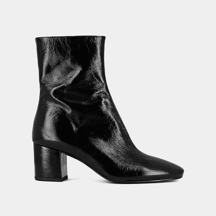 Bottines à talons  en cuir brillant noir