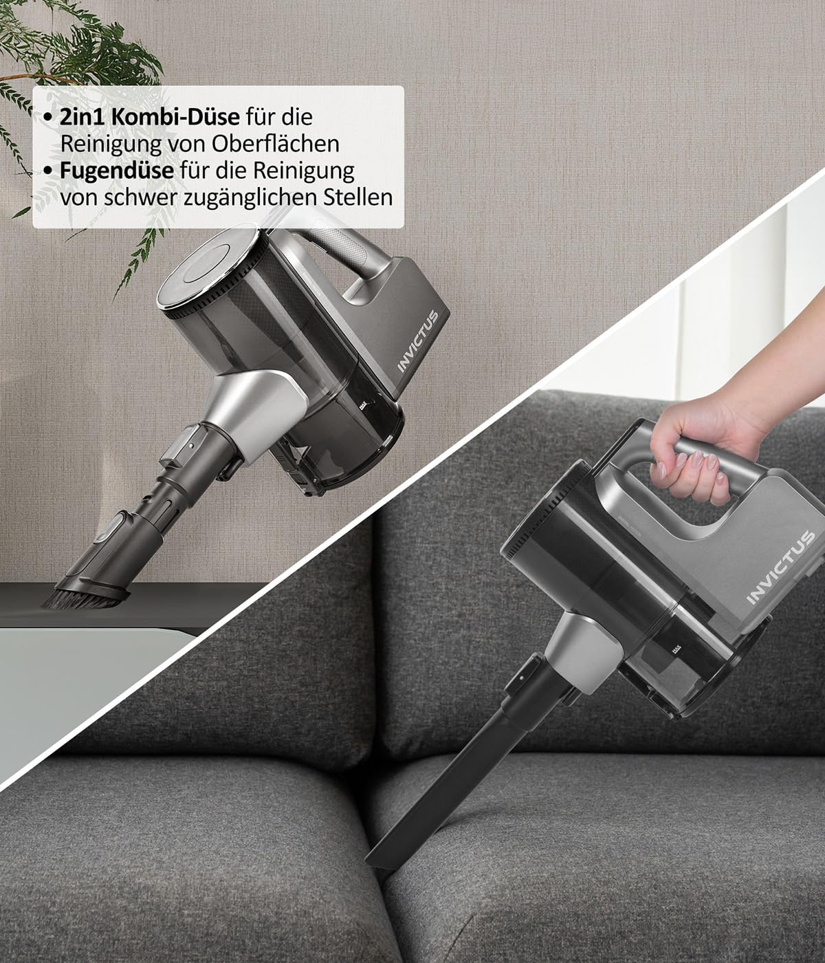 Genius Invictus X6 Ultra Akku Handstaubsauger 16 TLG, Smart Staubsauger mit Staubsensor, 450 Watt, 4 Fach HEPA Filtersystem, Akku Laufzeit bis zu 60 Min, 4 Saugmodi