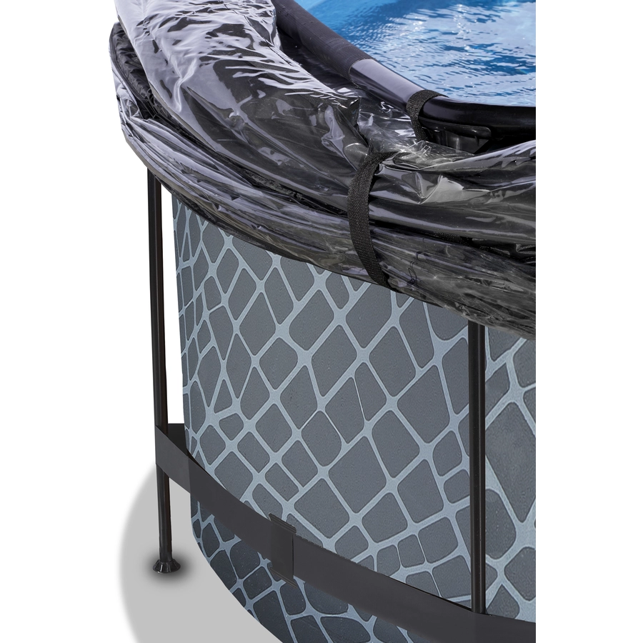 EXIT Stone Pool ø360x122cm mit Abdeckung und Sandfilterpumpe, grau