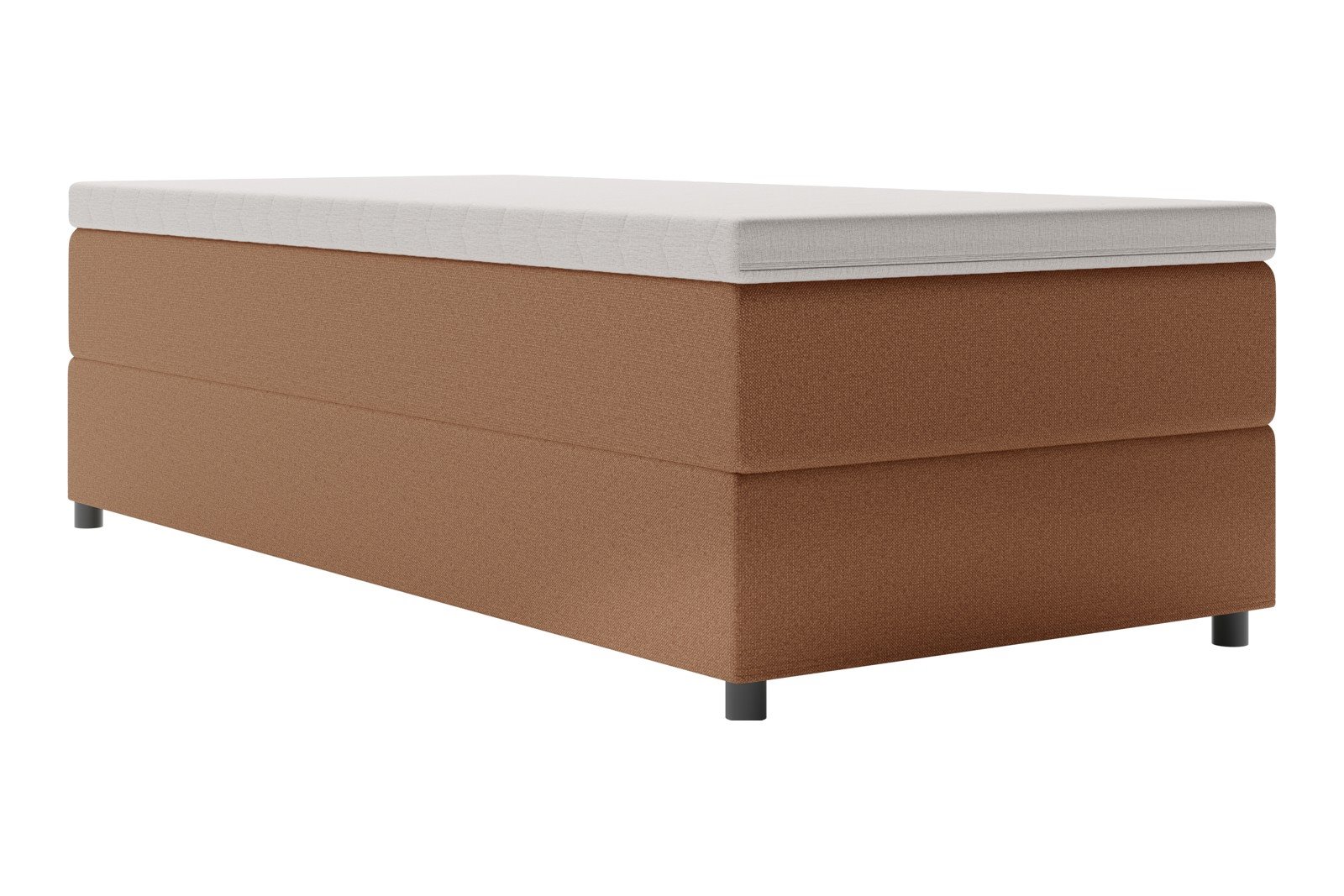 Premium 10 oppbevaringsseng 90x200 cm Magasinseng med oppbevaring, åpnes fra siden. I tekstil storm 54 tan, med medium fasthetsgrad og premium 10 overmadrass, Sorte ben.