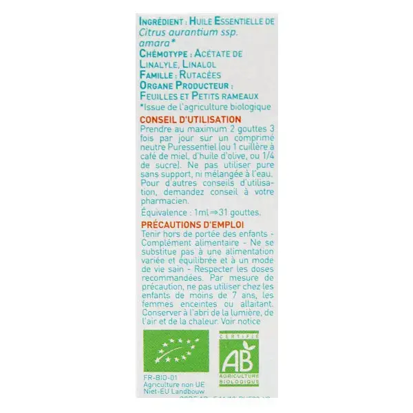 Puressentiel Huile Essentielle Petit Grain Bigarade Bio 10ml