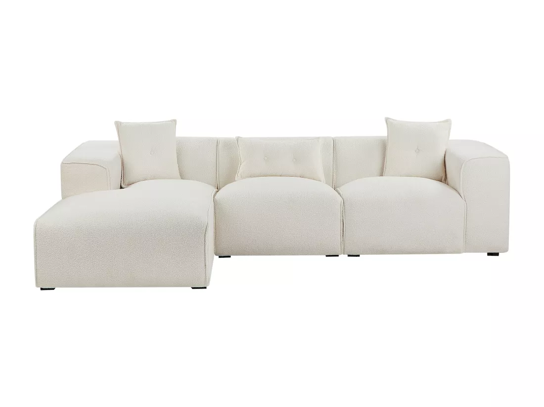 Canapé angle à gauche en tissu bouclé blanc cassé DOLVA