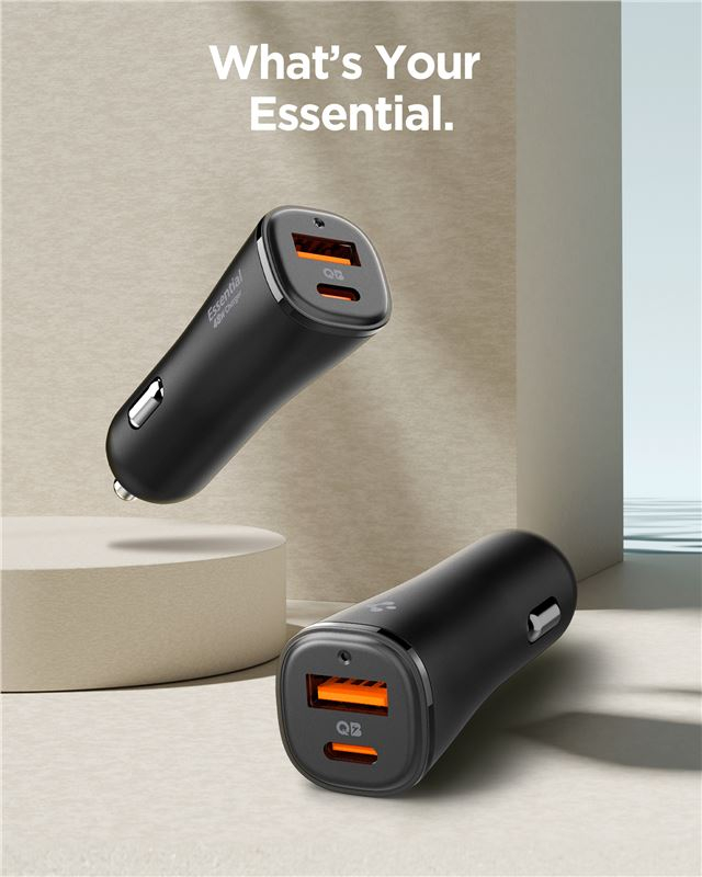 (48W) USB C / USB A Essential Auto KFZ Ladegerät Schnellladegerät für Zigarettenanzünder Power Delivery (ACP08447) - Schwarz