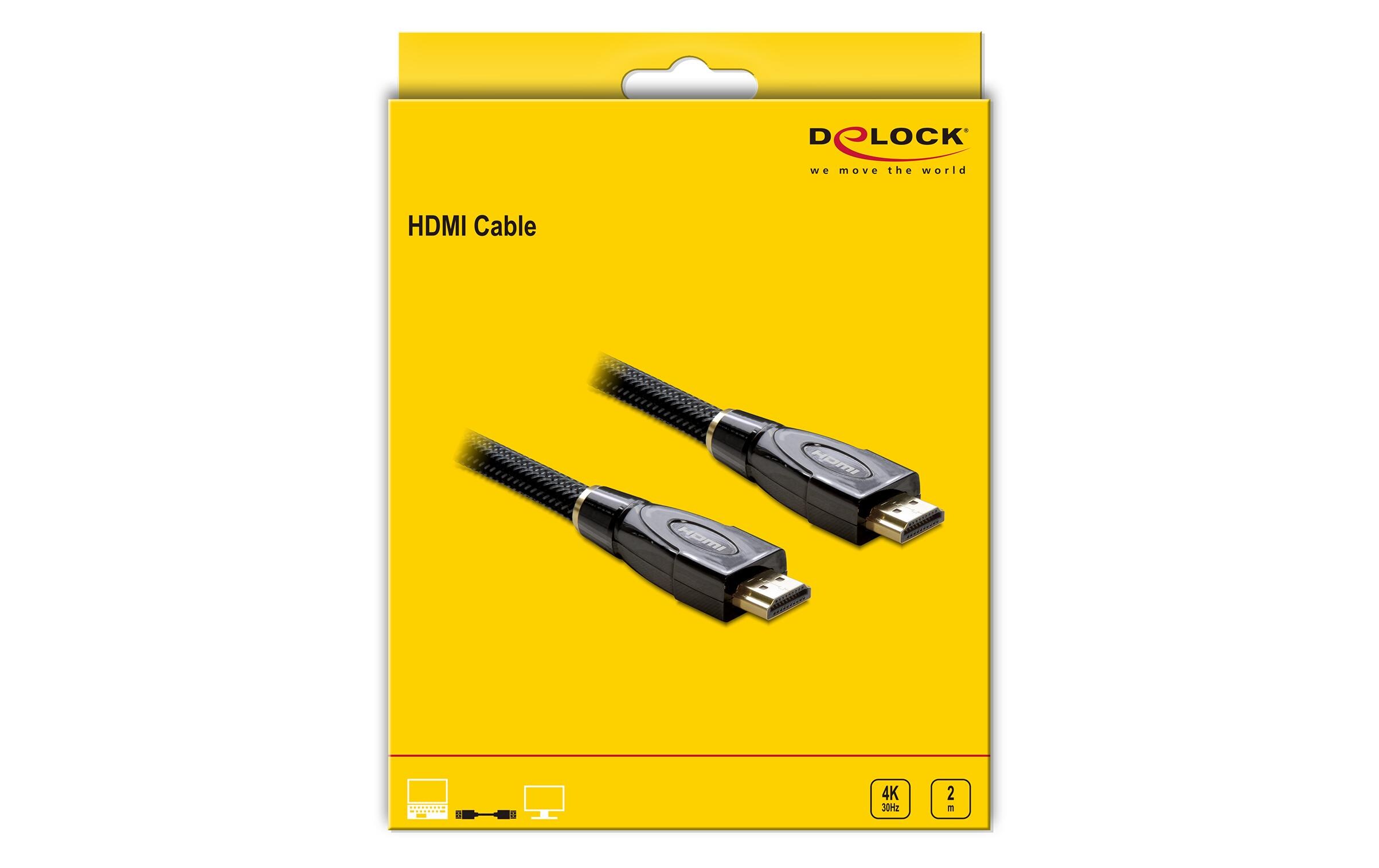 Kabel 4K 30Hz HDMI - HDMI, 2 m, SchwarzDelock High Speed HDMI mit Ethernet Kabel 4K 30 Hz 2 m