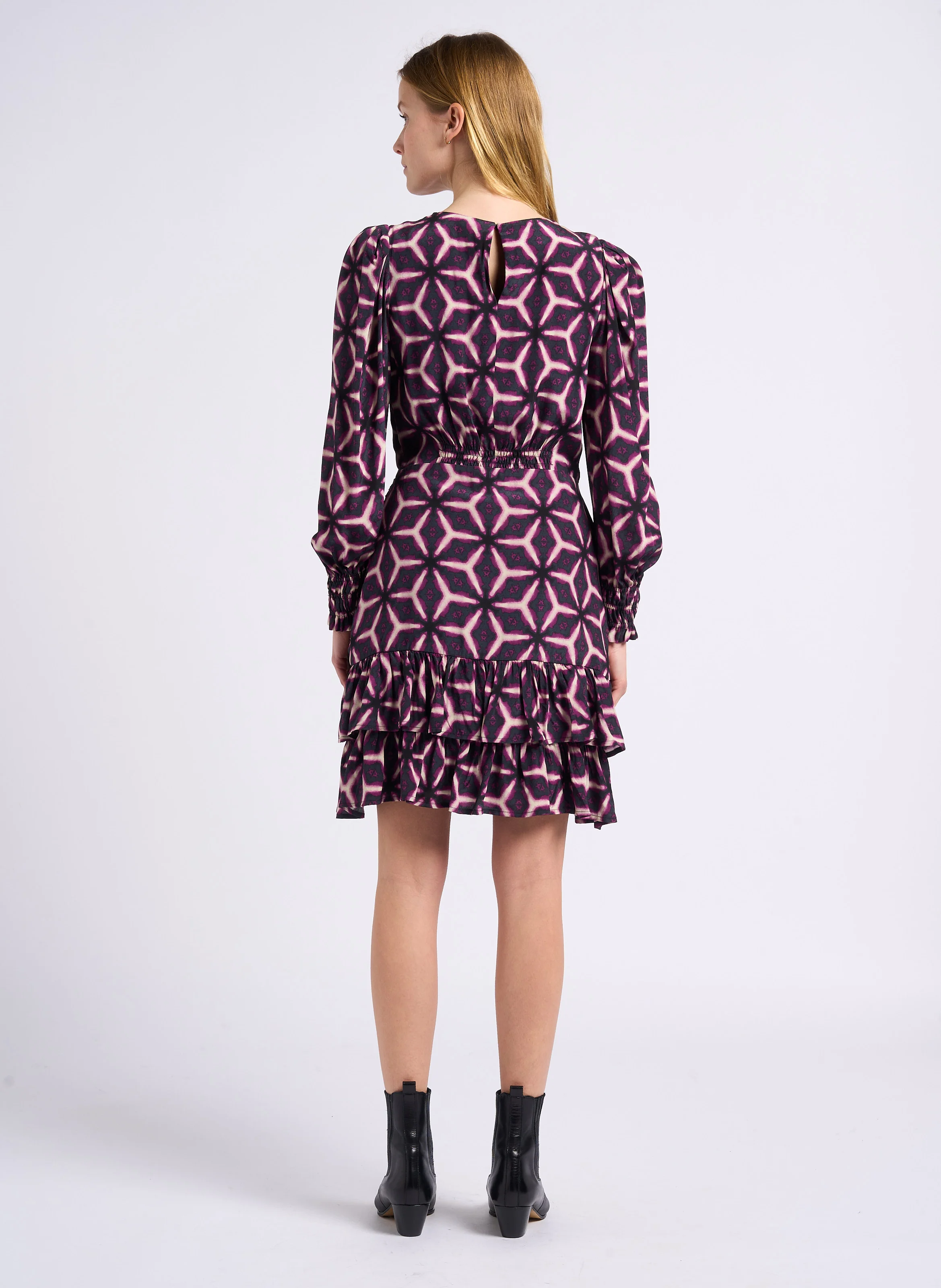 CHAMA - Robe courte col rond imprimée | Violet