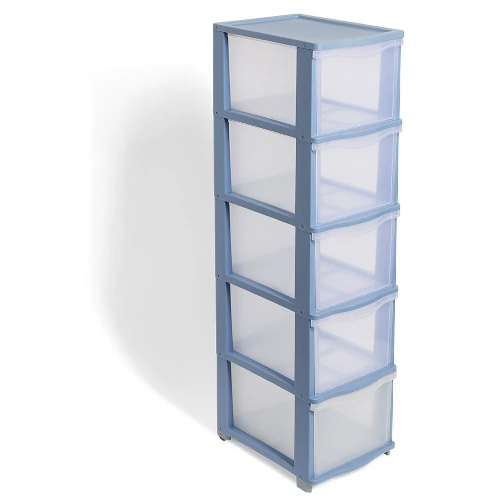 Tour de rangement à 5 tiroirs plastique transparent 37x27x103cm