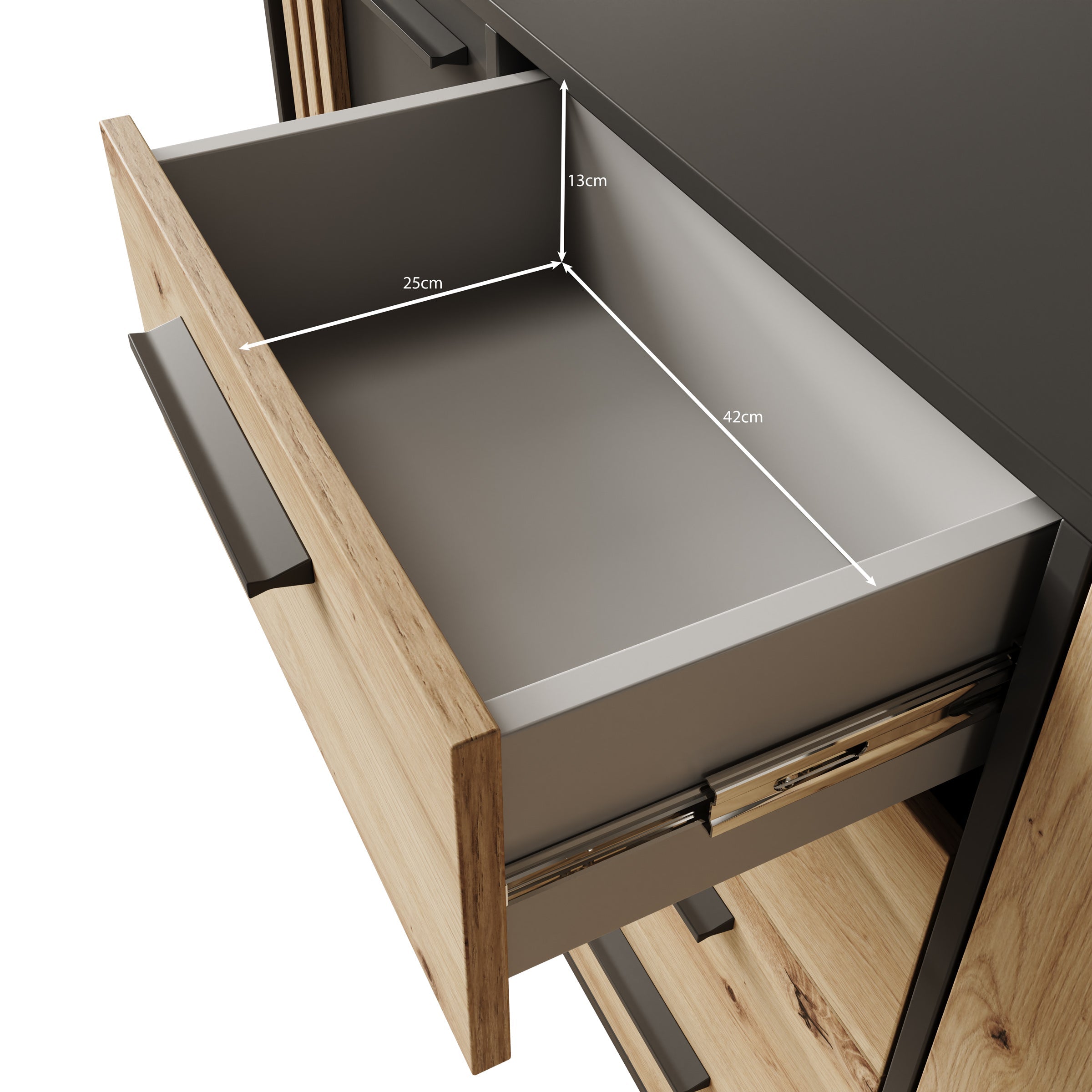 Meubella - Clover - Dressoir - Eiken|Zwart - 179x34x82 cm