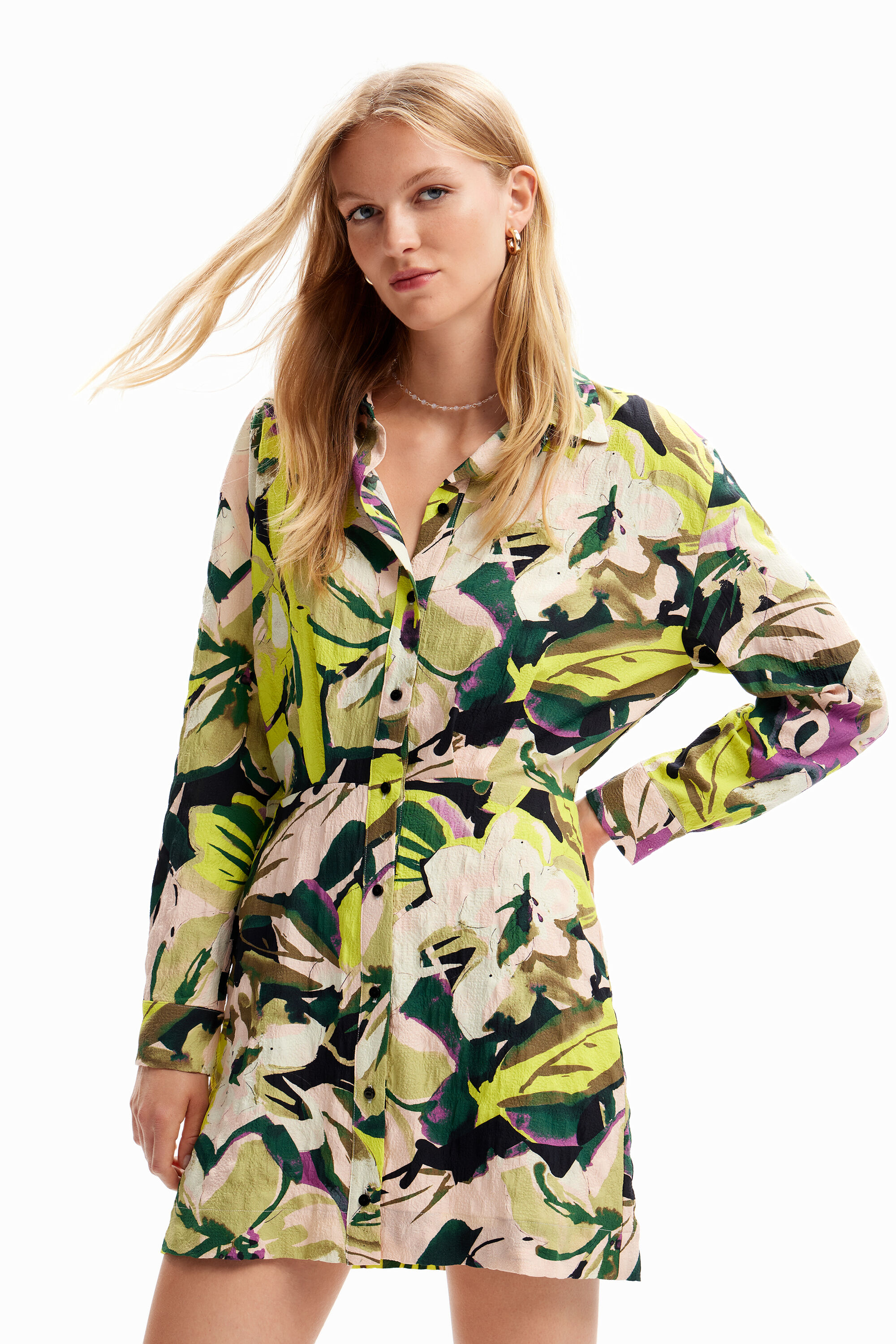 Robe chemise courte fleurs