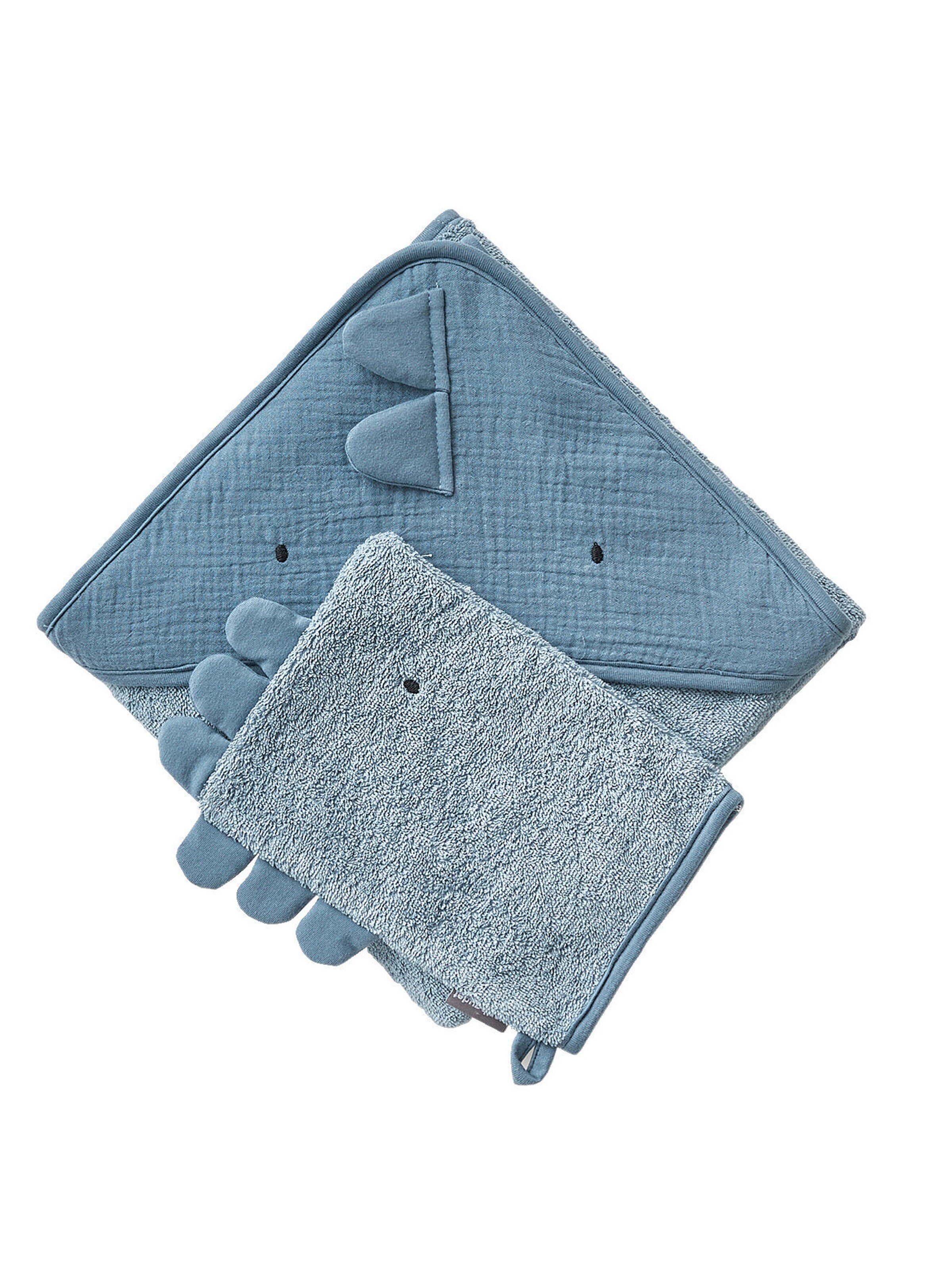 Vertbaudet Baby Kapuzenbadetuch & Waschhandschuh KLEINER DINO blau