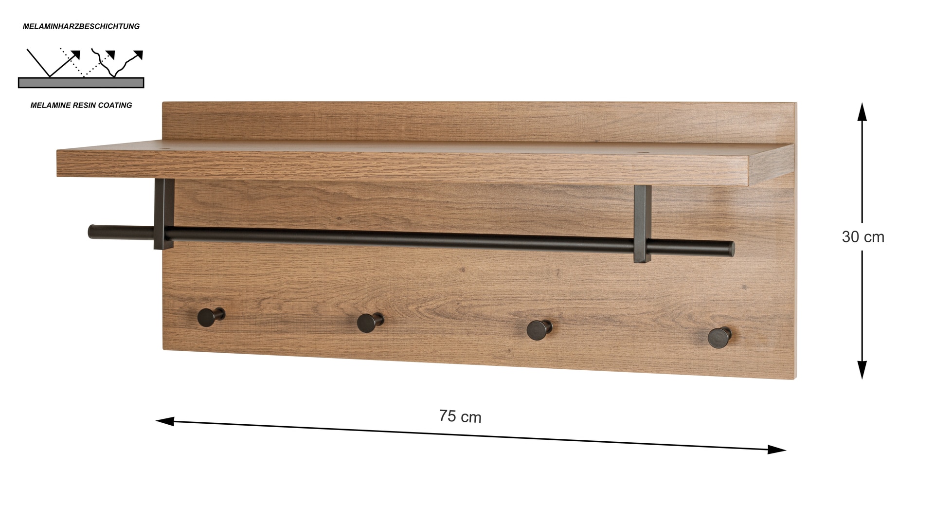 Wandgarderobe 75 x 30 cm braun/schwarz
