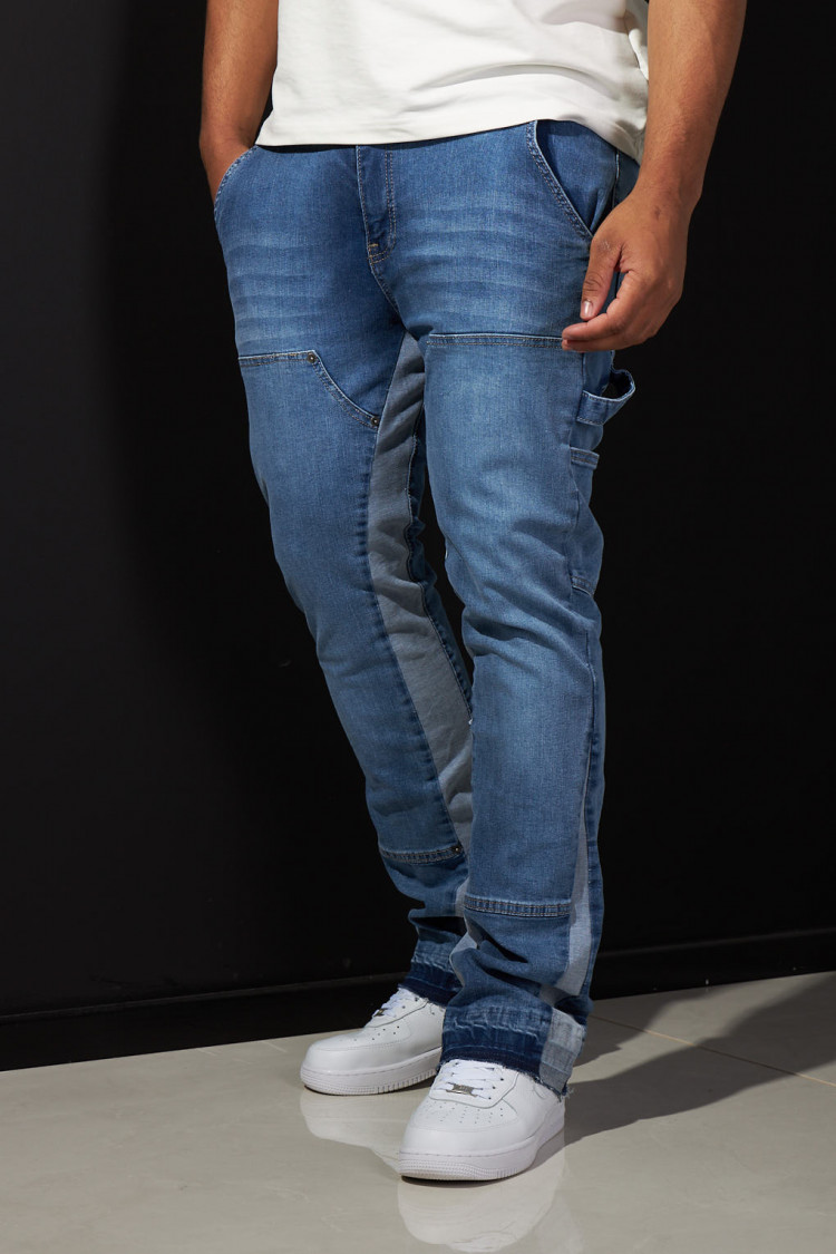 Jean bleu bicolore à poches