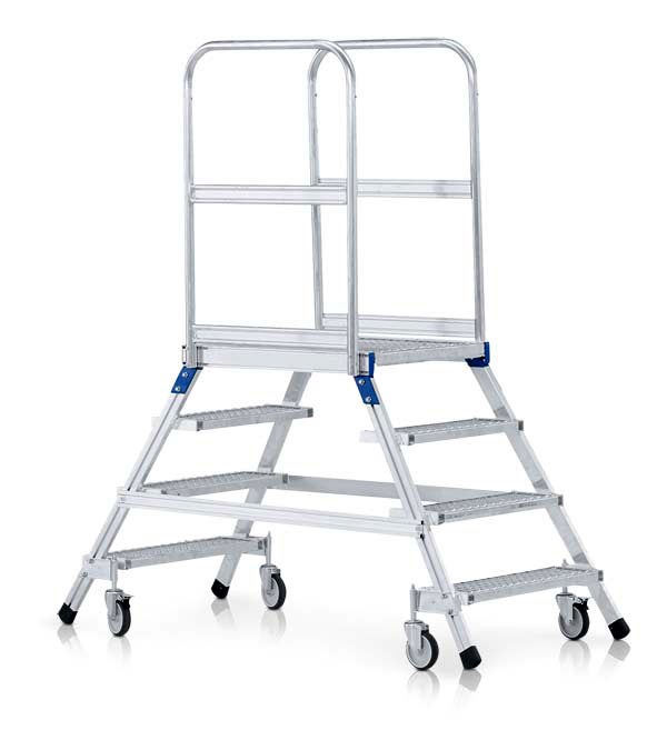 Zarges mobiele bordesladder met 2x6 stalen roostertreden