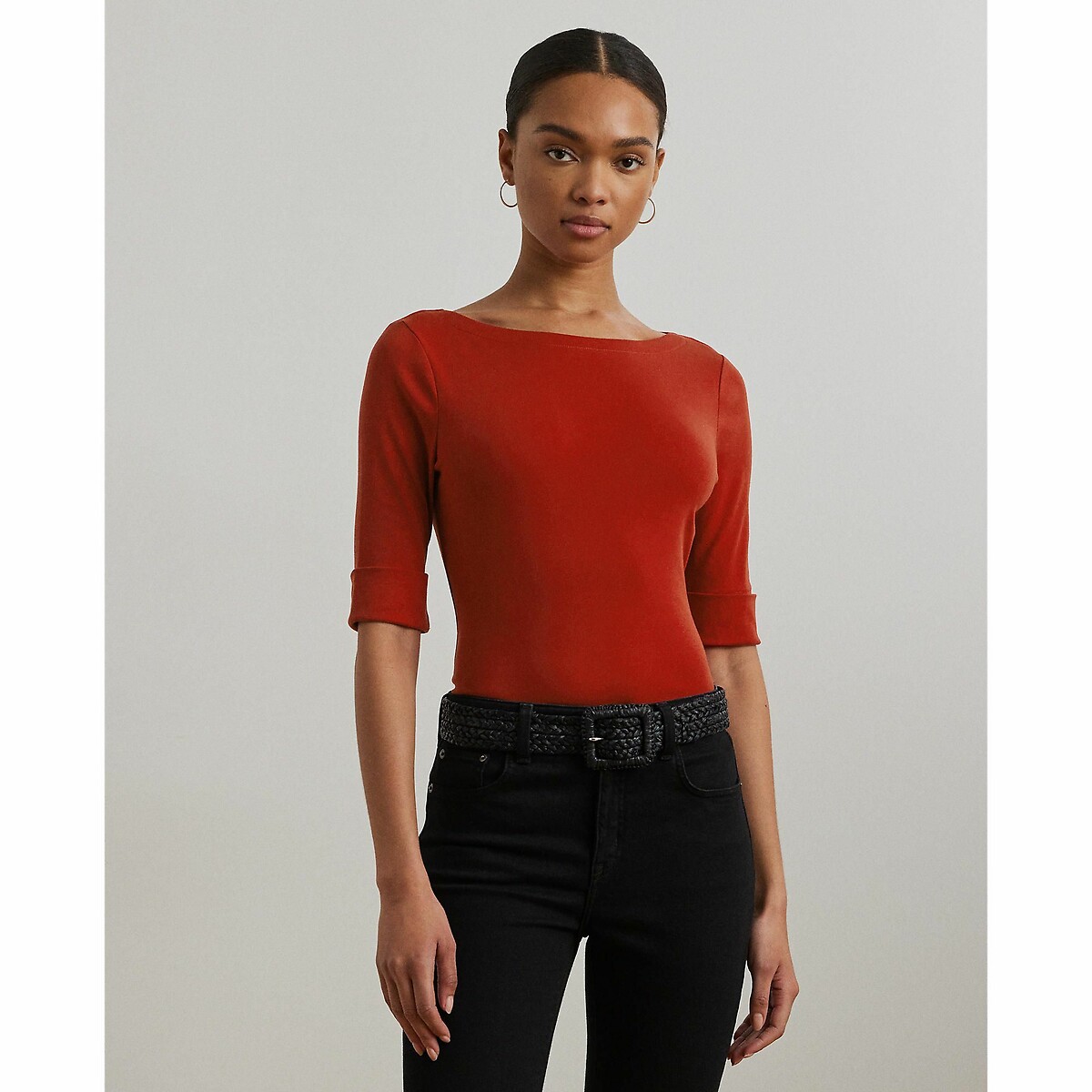 LAUREN RALPH LAUREN<br>Camiseta com decote canoa e mangas curtas