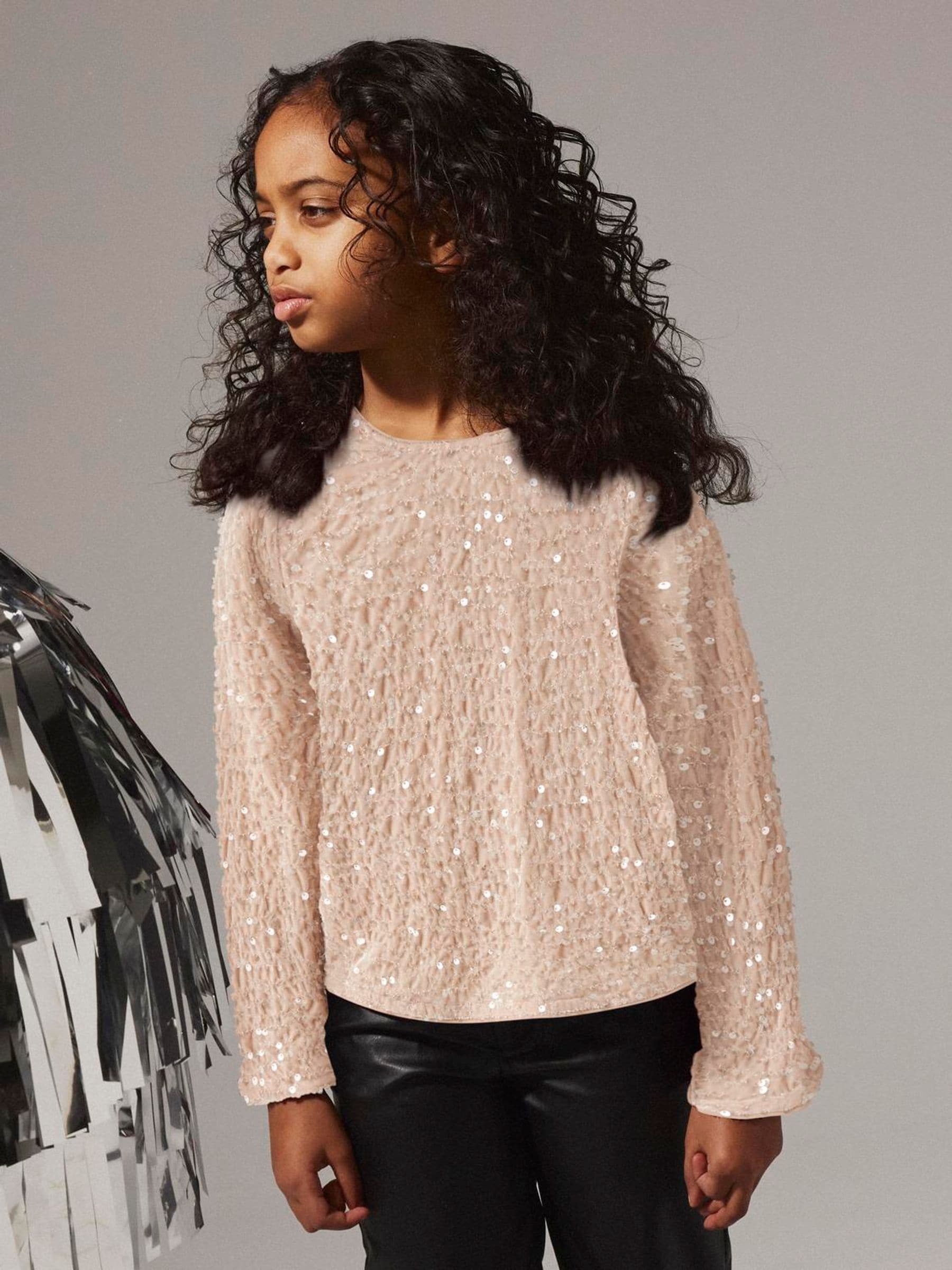NAME IT Sequin velvet bow detail blouse