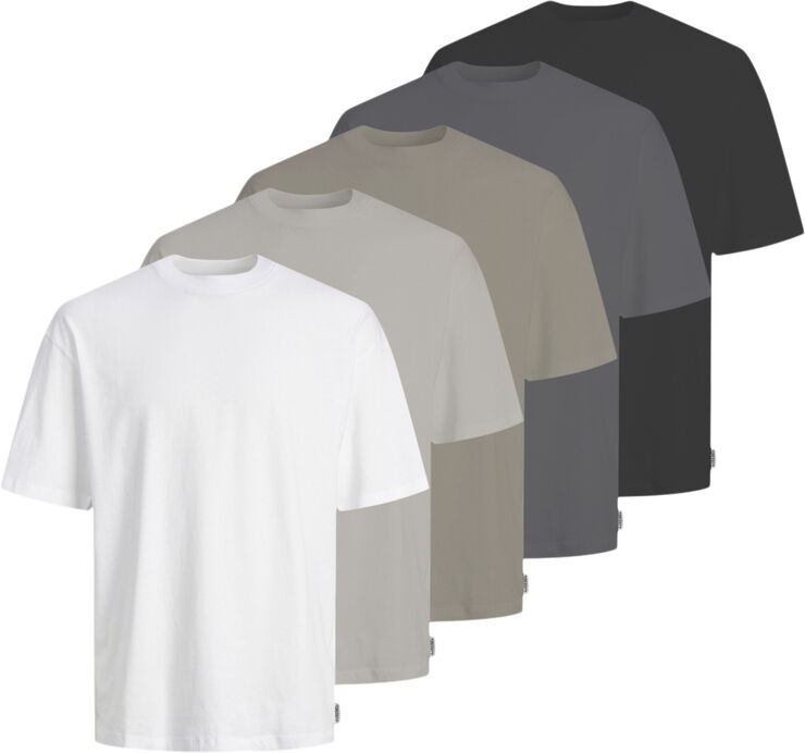 JJ-REBEL JREB LOOSE FIT TEE SS TEE 5-PACK MP Castlerock/w. white black moonbeam