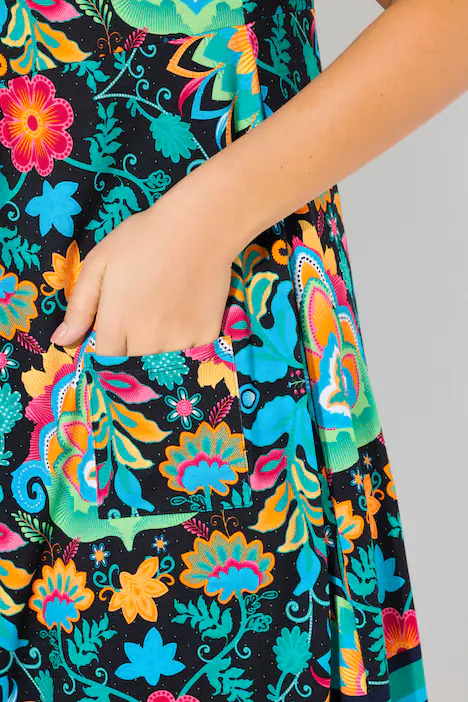 Jersey-Minikleid, Blüten, A-Linie, Rundhals, ärmellos, mintgrün
