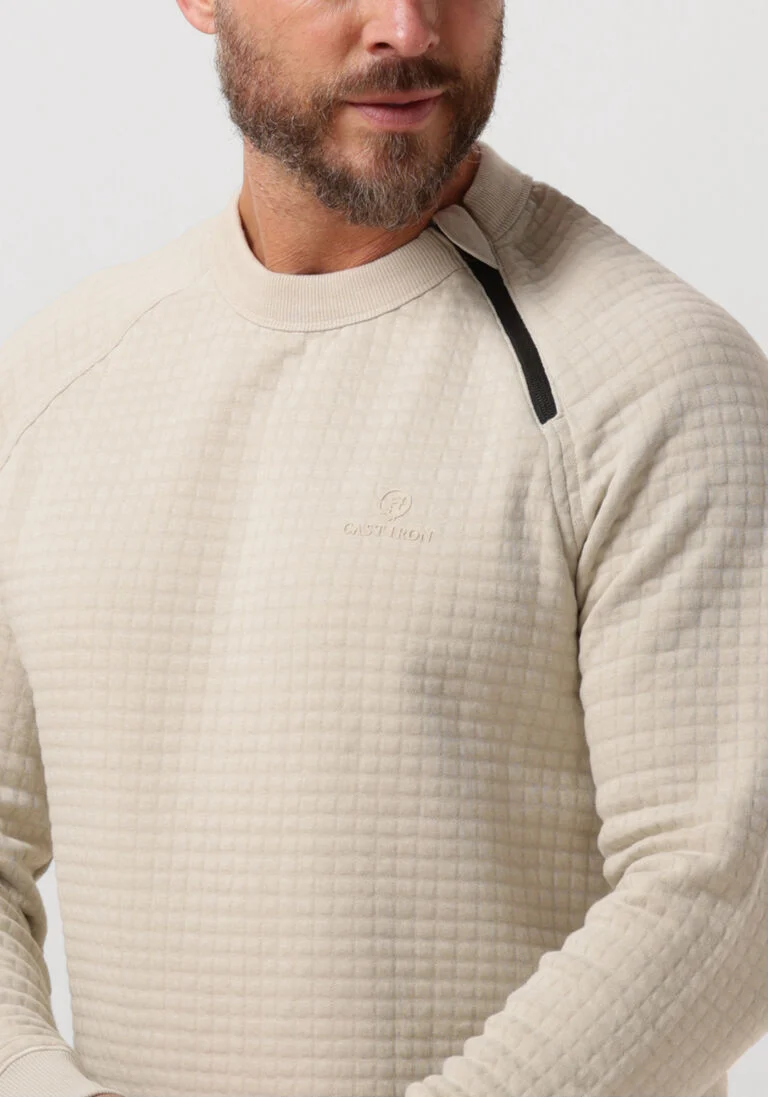 CAST IRON beige cast iron trui long sleeve r-neck jacquard waffle cotton blend