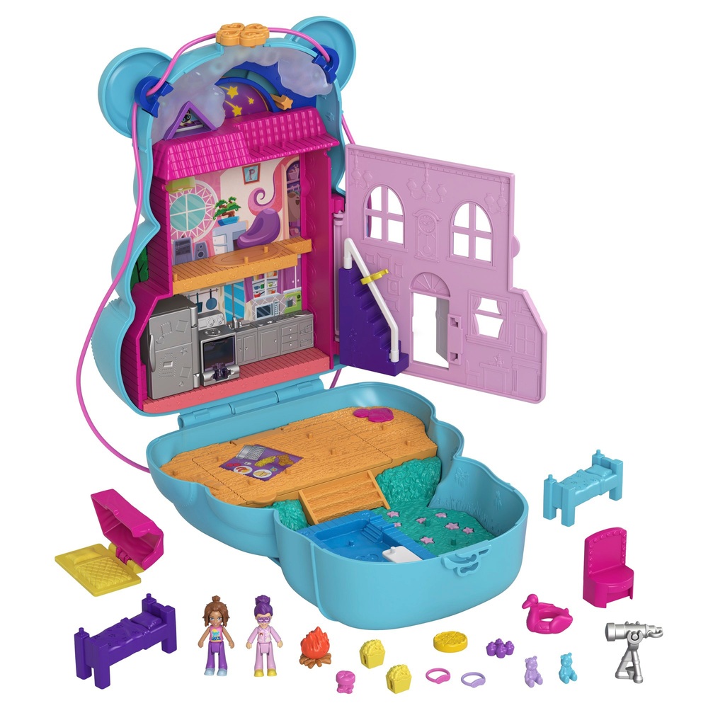 Polly Pocket Teddybär-Tragetasche mit Mikropuppen und Accessoires