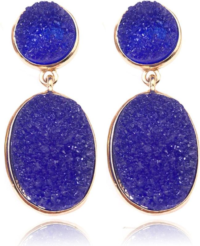 Deja - Ovale Oorhangers - Resin - Blauw - Metaal met Gouden Laag