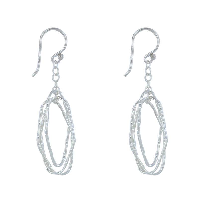 Boucles d'Oreilles Argent Trois Anneaux Ovales Entrelacés