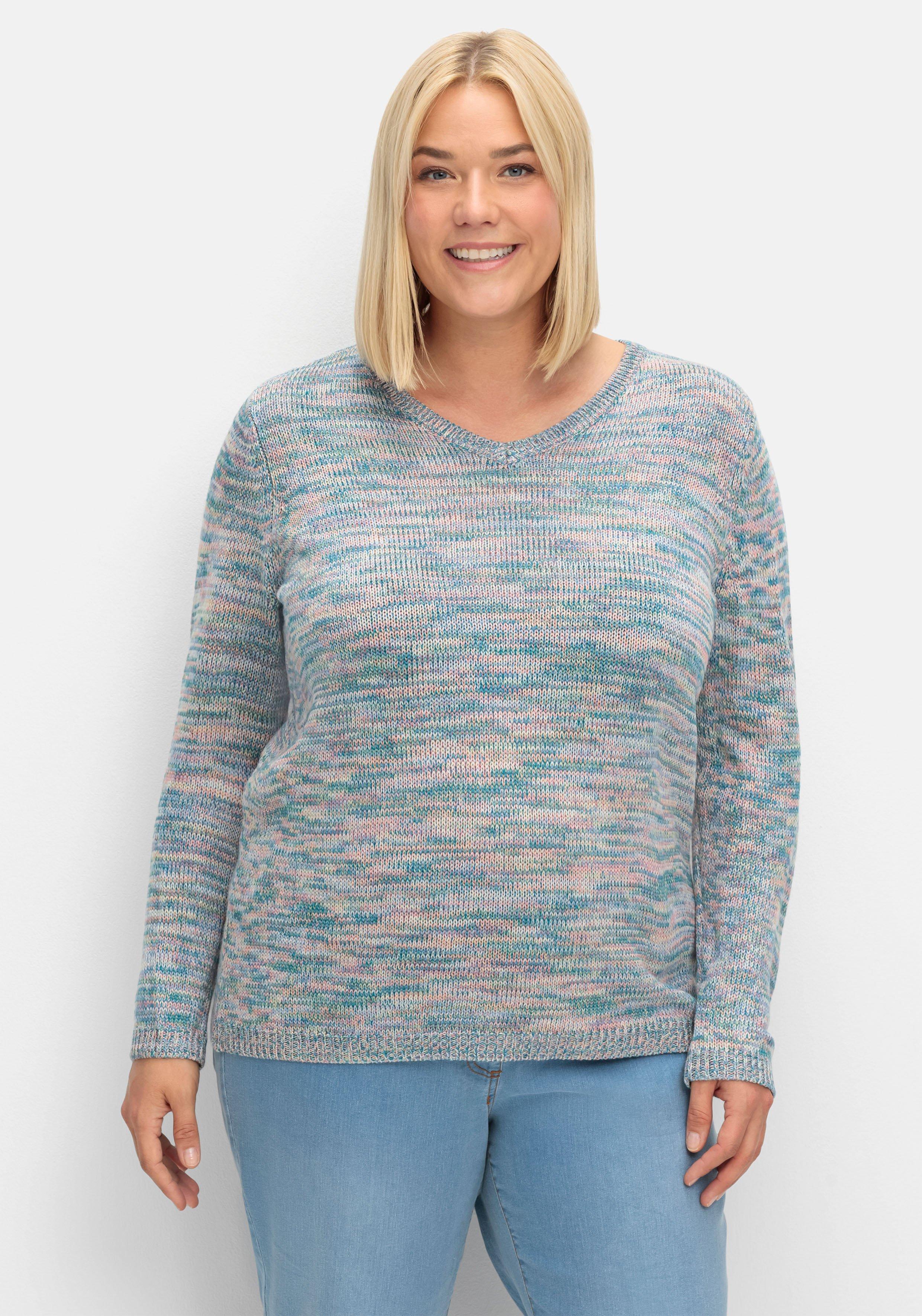 Pullover in melierter Optik, mit V-Ausschnitt
