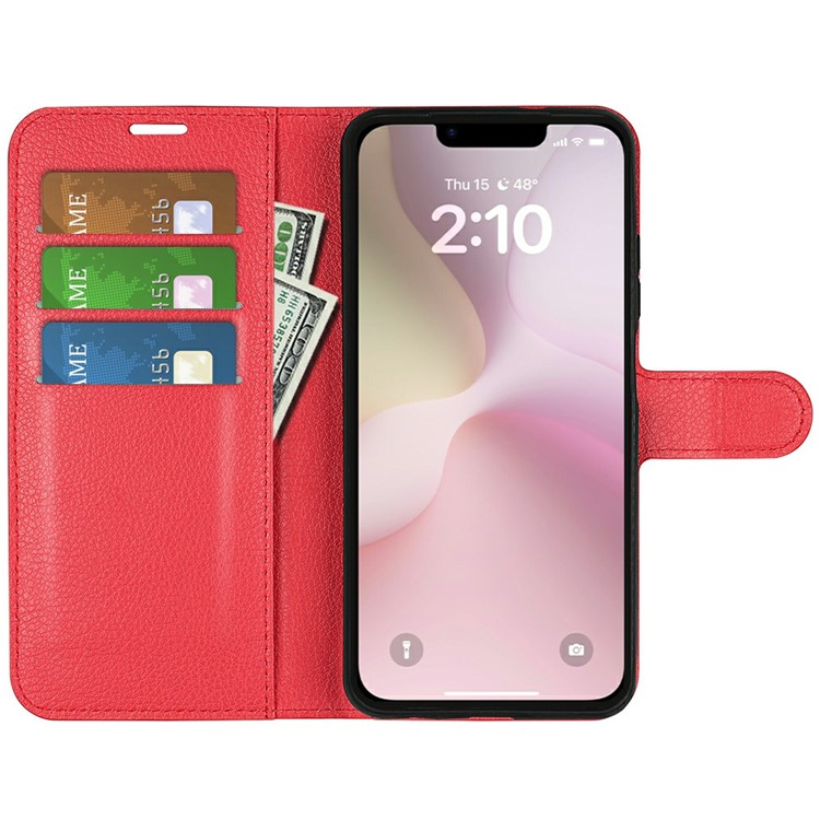 iPhone 16e Leder Tasche Flip Cover Litchi Look - Rot