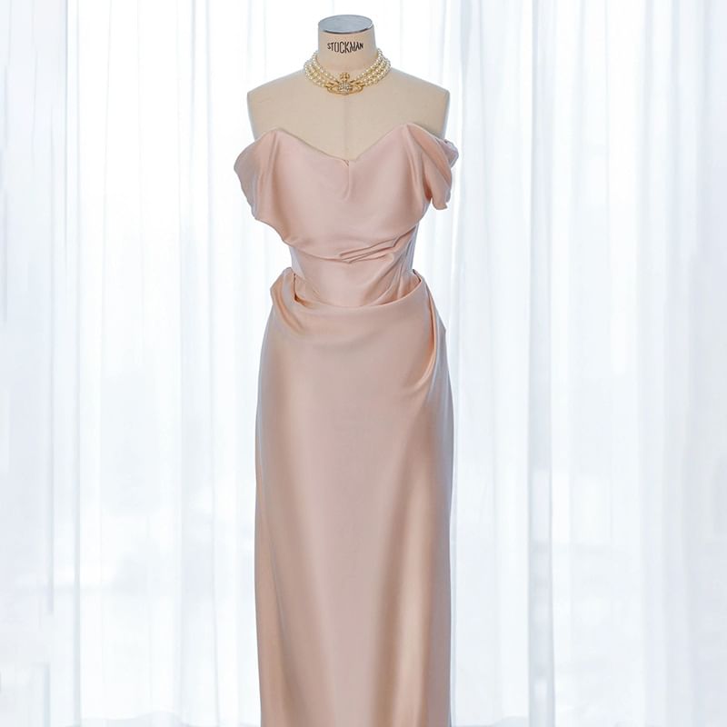 Wospe - Off-Shoulder Effen Schede Avondjurk