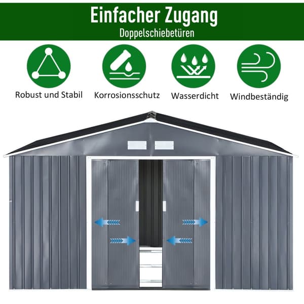 Redskapsbod Med Fundament Verktøyskur Hageskur Metall Kullgrå 340 X 386 X 200 Cm