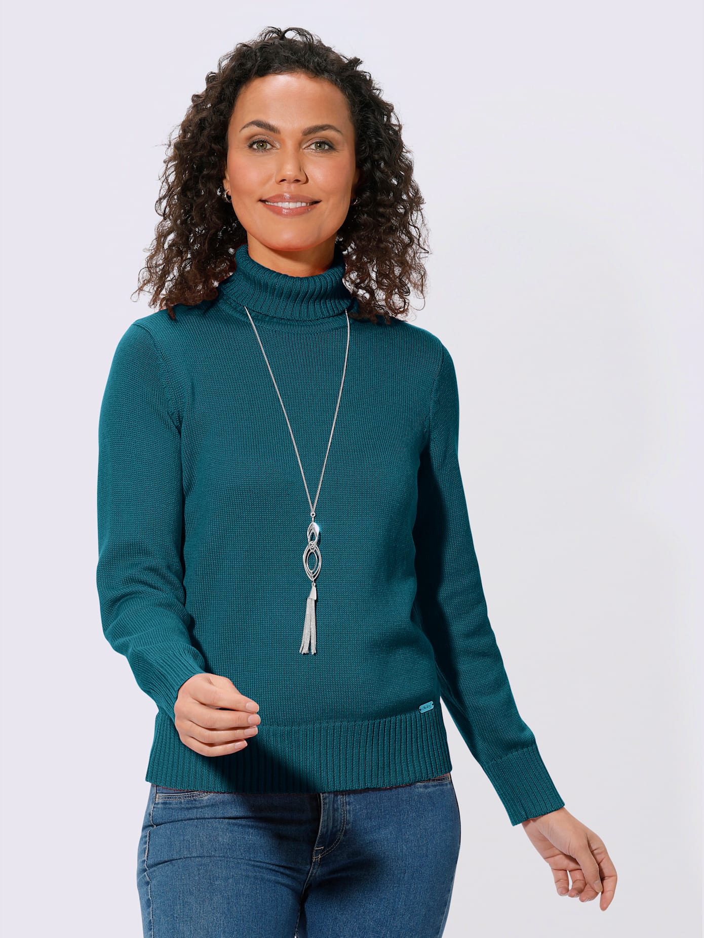 Pull femme col roulé manches ourlet avec finitions côtelées