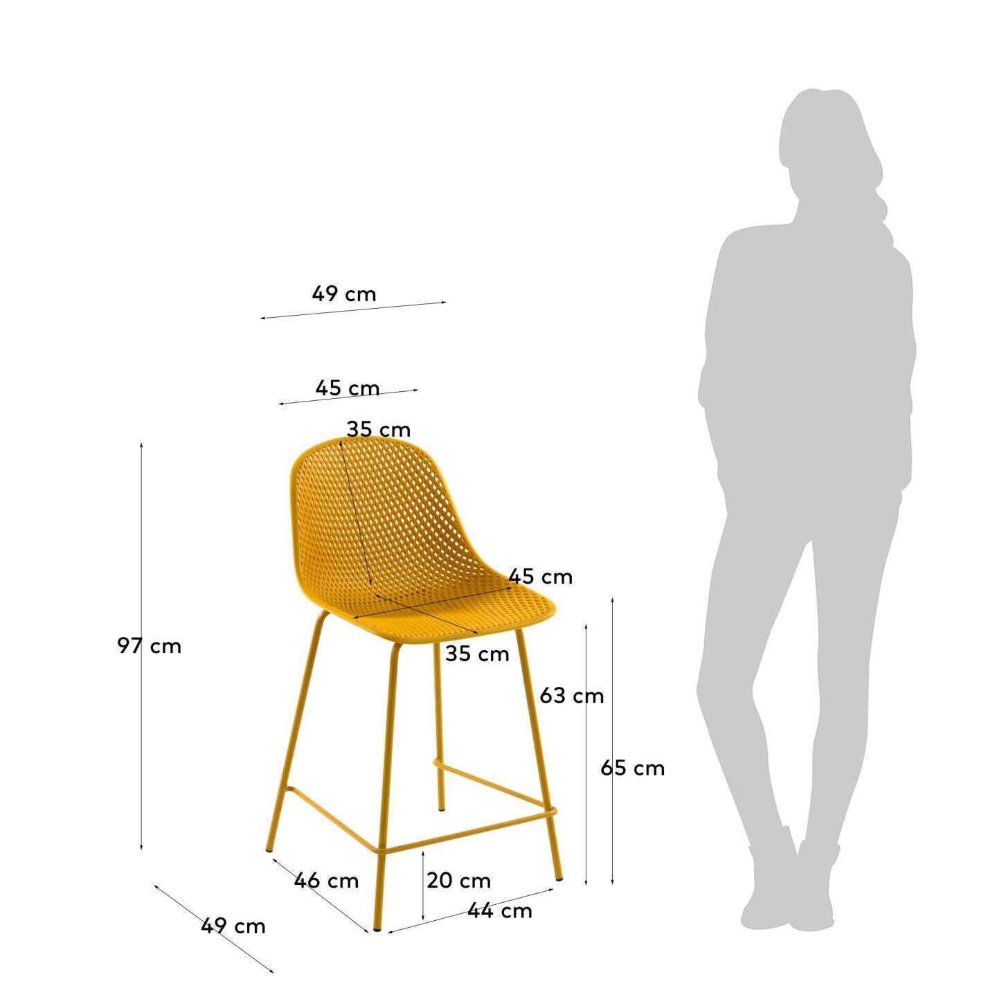 Kave Home Outdoor Barstuhl QUINBY 4er Set 65 cm senfgelb