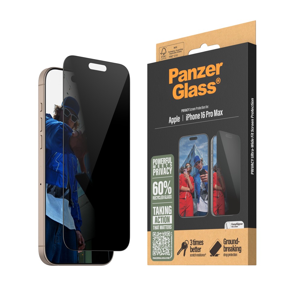 PanzerGlass - Skærmbeskyttelse Privacy - iPhone 16 Pro Max - Ultra Wide Fit